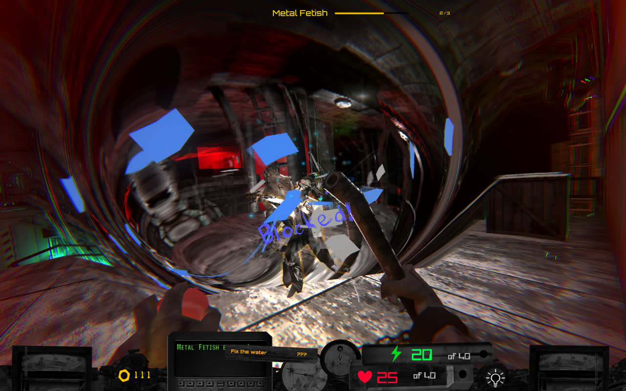 Voltage High Society: melee combat in a rusted corridor